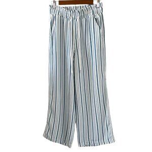 LOFT NEW Pull-On Wide-Leg Pants In Blue Stripe Size XS